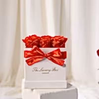 red infinity roses that last for years in square box, the perfect Valentine's Day gift delivered