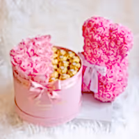 Valentine's Day Gift Set Infinity Roses and Rose bear and chocolate delivered in Uk