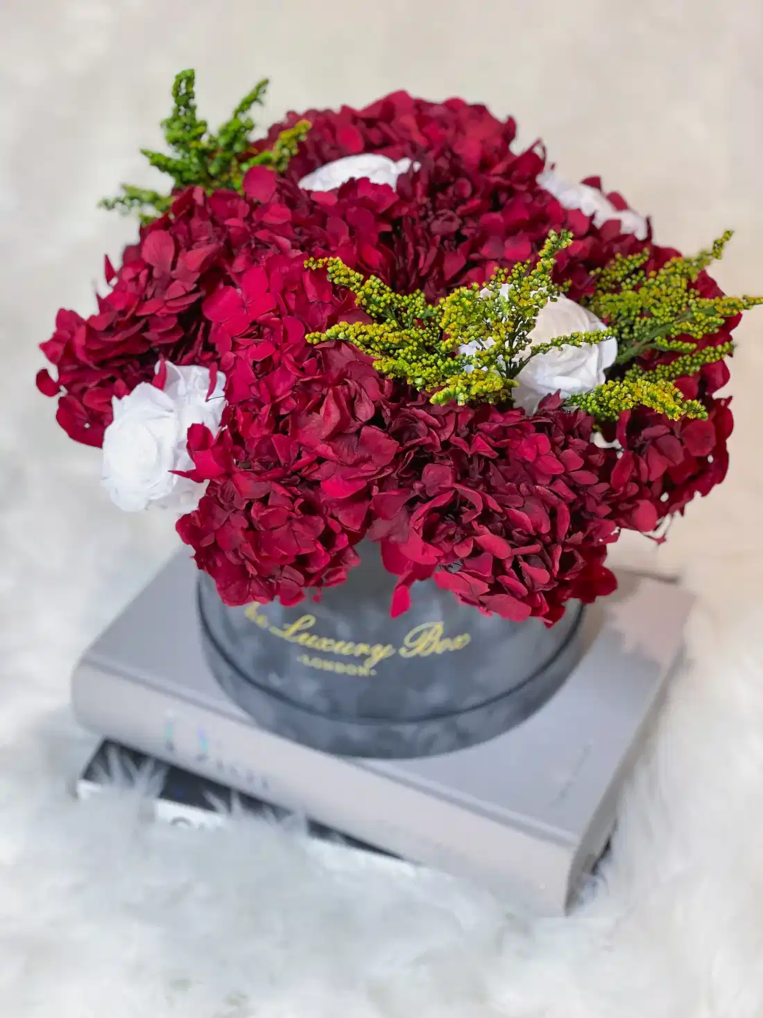 Preserved hydrangea and infinity roses bouquet for flower delivery UK