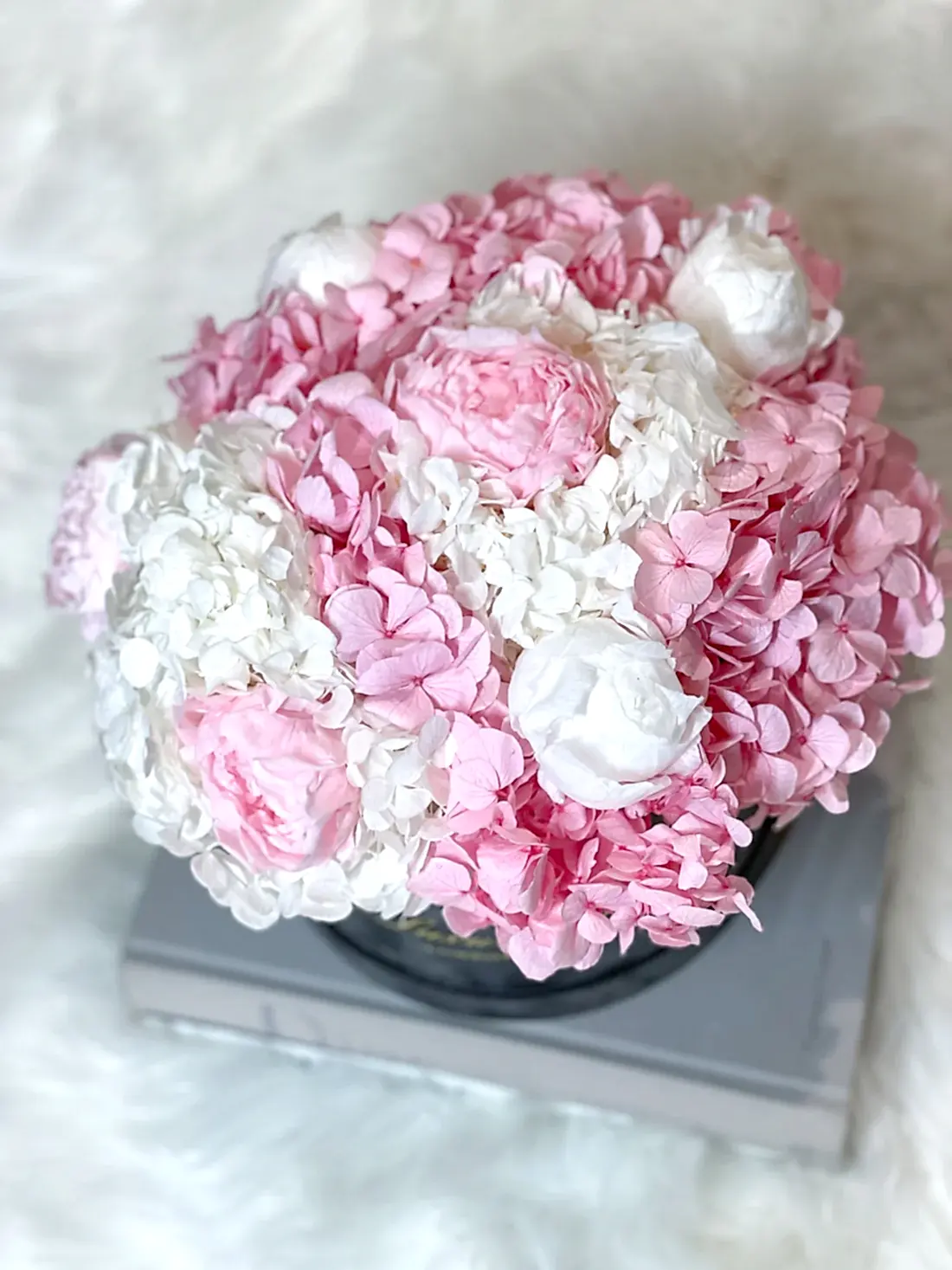 Hydrangea and Peony bouquet. floral arrangement flower box for flower delivery 