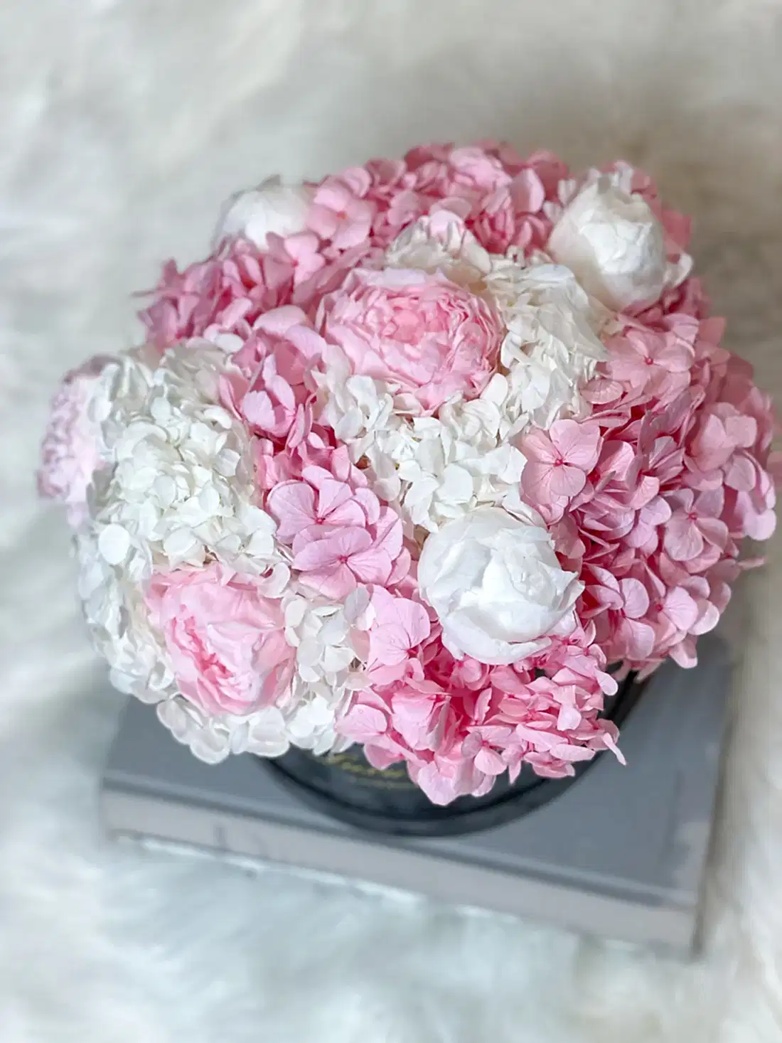 Hydrangea and Peony bouquet. floral arrangement flower box for flower delivery 