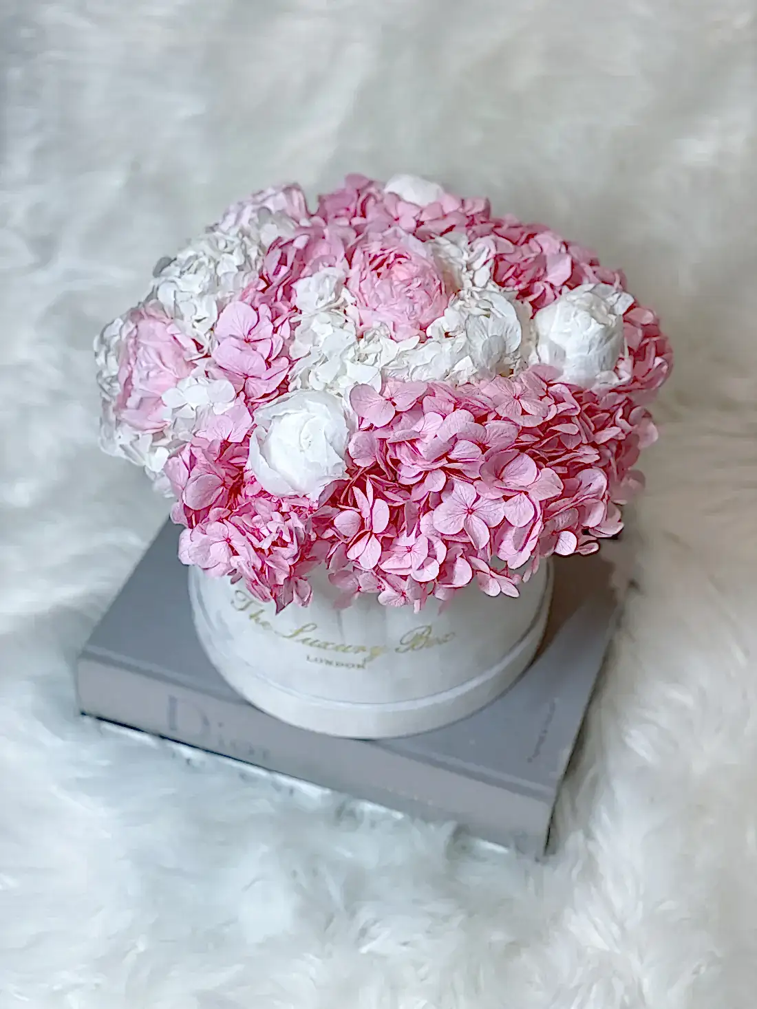 Hydrangea and Peony bouquet. floral arrangement flower box for flower delivery 