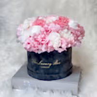Pink and white preserved floral arrangement bouquet flower box for flower delivery in UK