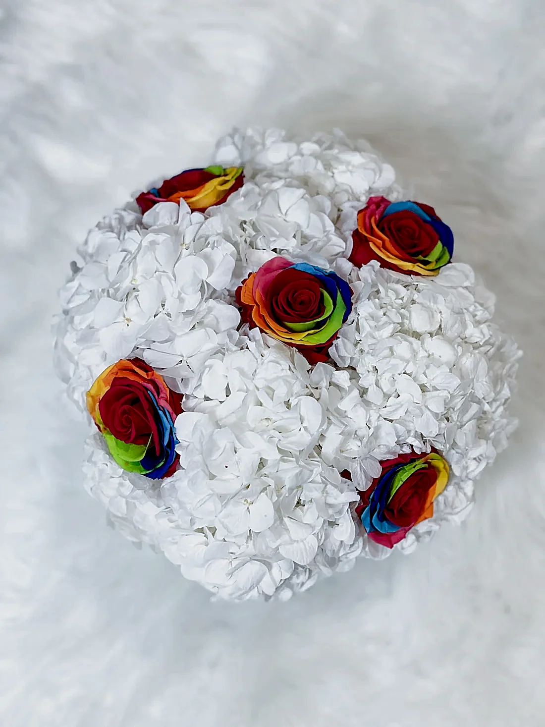 preserved rainbow flowers arrangement for flower delivery 