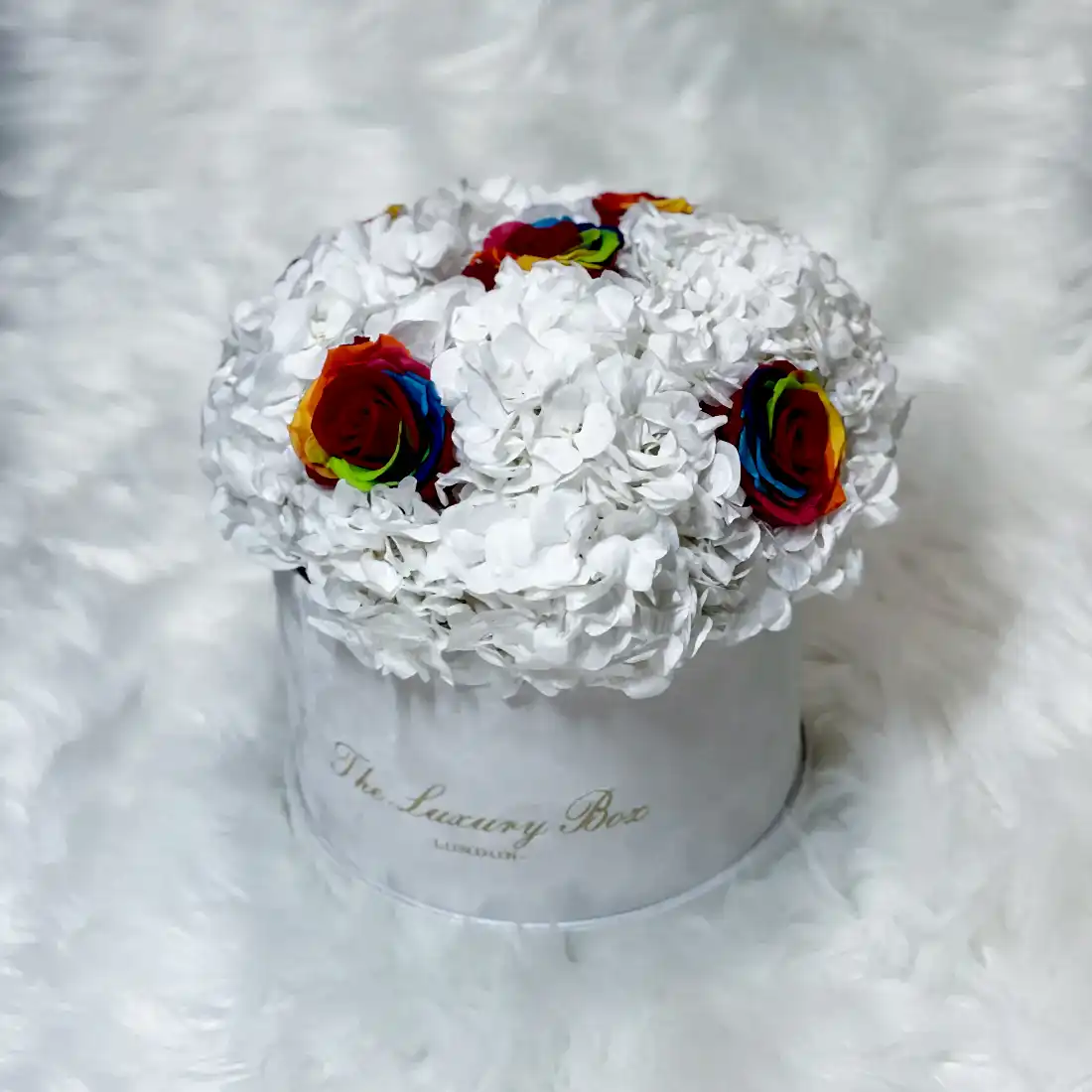 preserved rainbow flowers arrangement for flower delivery 