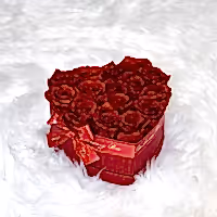 Red infinity roses for Valentine's Day delivery in heart shaped box