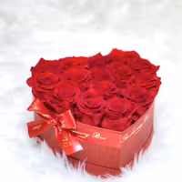 Red infinity roses for Valentine's Day delivery in heart shaped box