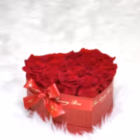 Red infinity roses for Valentine's Day delivery in heart shaped box