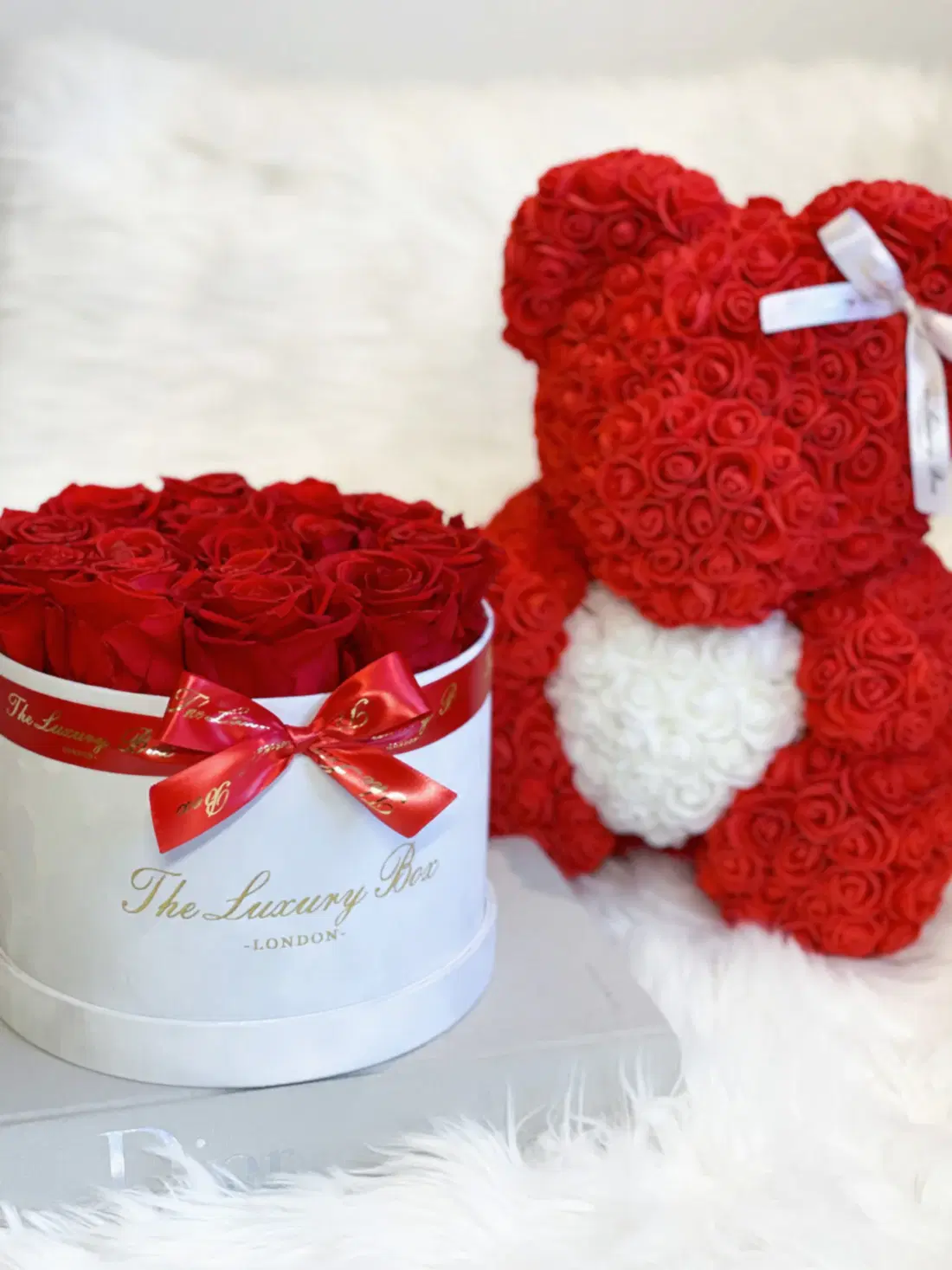 Red & White Rose Bear & Eternity Rose Box Set | Luxury Birthday or Anniversary Gift Set