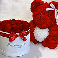 Red & White Rose Bear & Eternity Rose Box Set | Luxury Birthday or Anniversary Gift Set