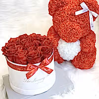 Red Rose bear and Eternity roses box set luxury gift for Valentine's Day, birthdays, wedding anniversary, new baby gift and special occasions