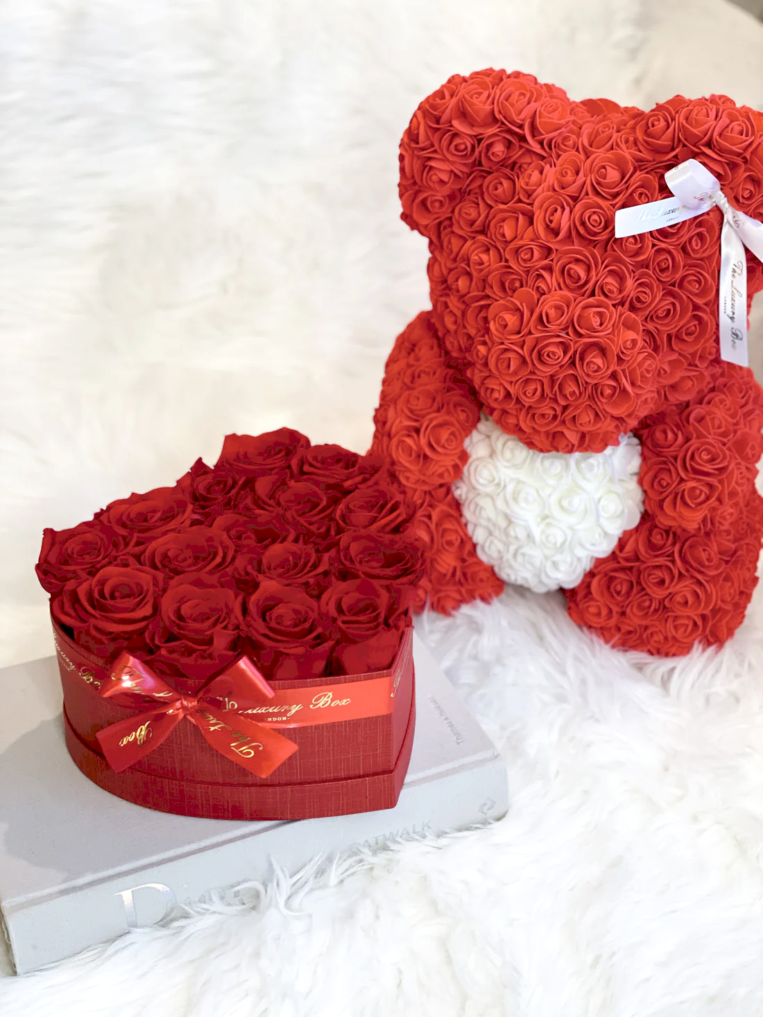 Red Rose Bear & Heart Shaped Rose Box Set | Elegant and Romantic Gift Set for Her