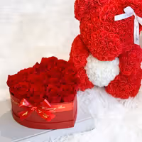 Red Rose Bear & Heart Shaped Rose Box Set | Elegant and Romantic Gift Set for Her