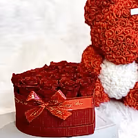 Red Rose Bear & Heart Shaped Rose Box Set | Elegant and Romantic Gift Set for Her