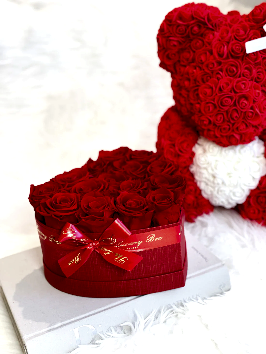 Red Rose Bear & Heart Shaped Rose Box Set | Elegant and Romantic Gift Set for Her