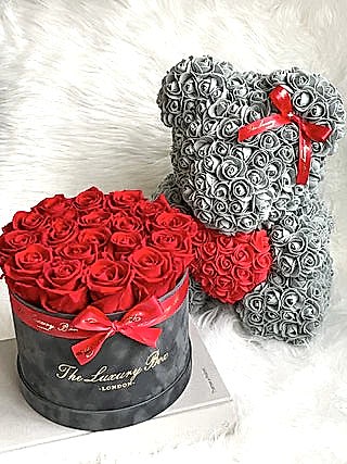 Grey Rose Bear with Red Heart 40cm | Elegant Gift for Girlfriend, Wife or Partner