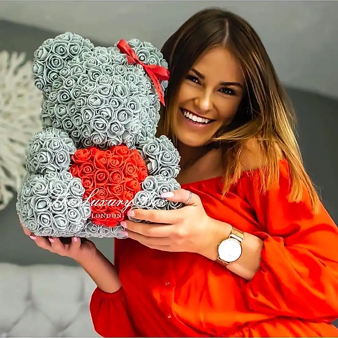 gift for her valentine's day grey rose teddy bear