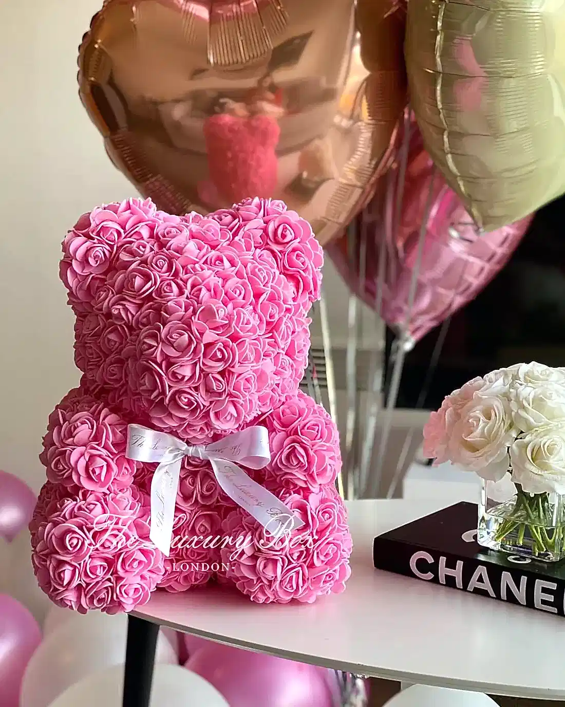 pink rose teddy bear gift for her