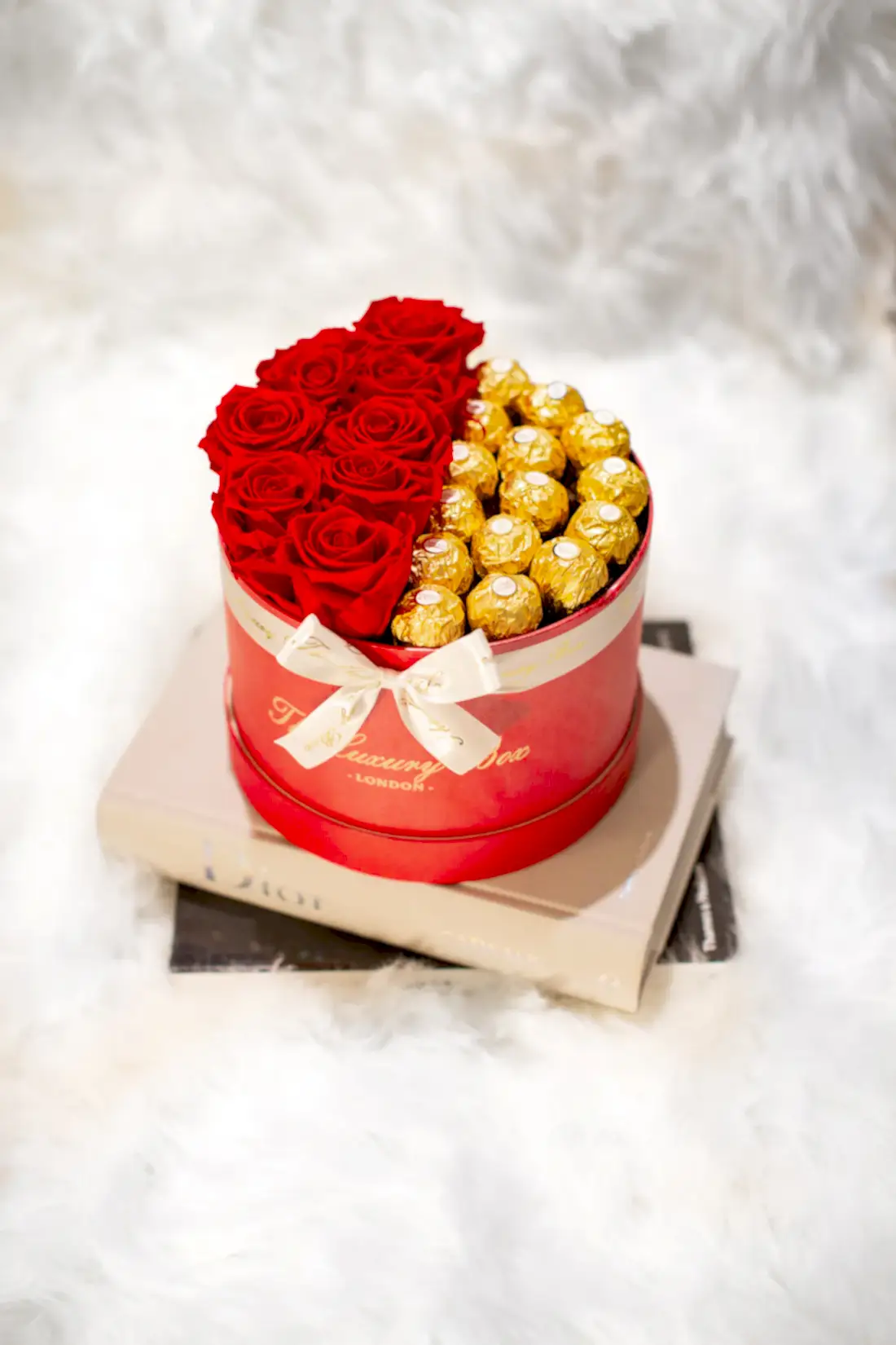 eternity rose box with fererro chocolate gift set for valentine's day