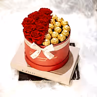 eternity rose box with fererro chocolate gift set for valentine's day