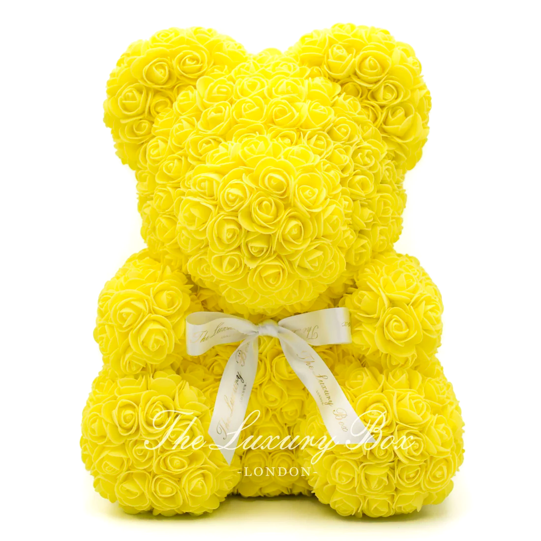 Yellow Rose Bear with Ribbon 14 in. - Luxury Box London