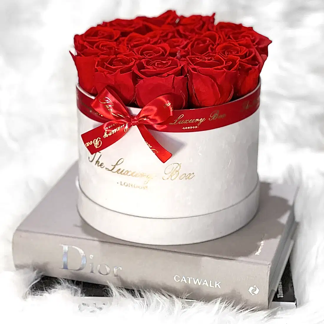 red eternity roses in velvet white box gift for her