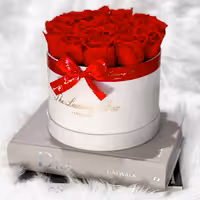 red eternity roses in velvet white box gift for her