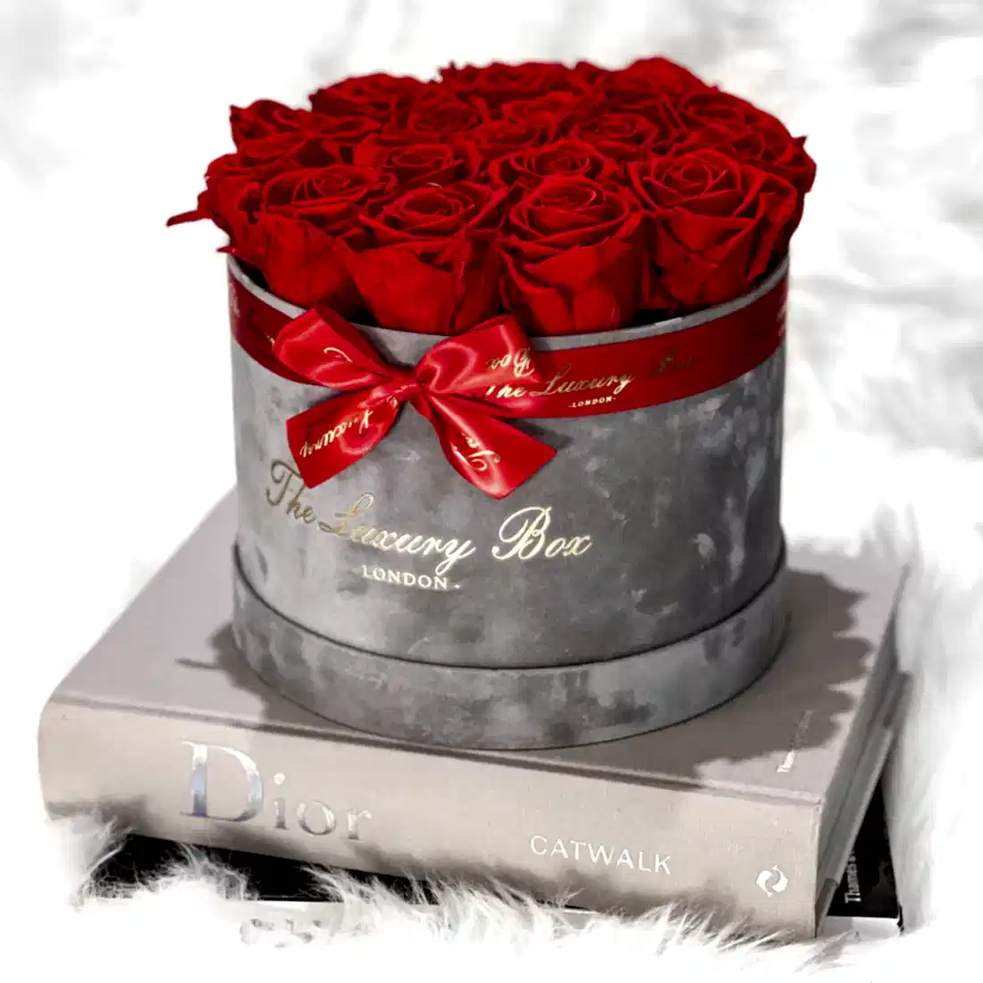 red eternity roses in grey box gift for her