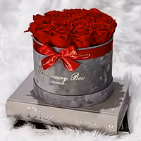 red eternity roses in grey box gift for her