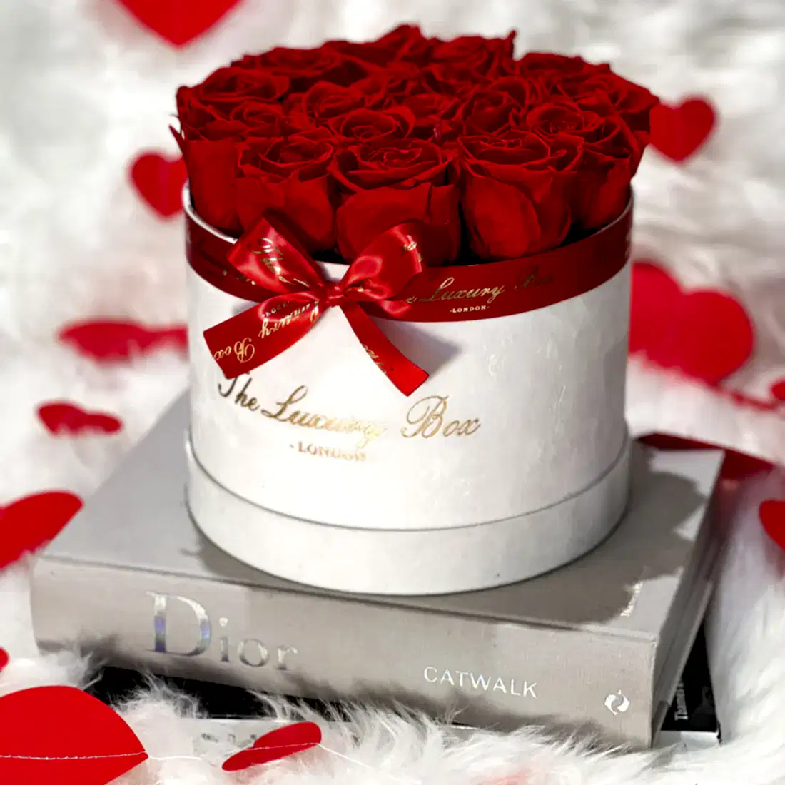 red eternity roses in velvet white box valentine's day gift