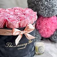 Grey & Pink Rose Bear & Eternity Rose Box Set | Floral Gift Set Idea for Her- Delivered