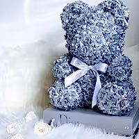 silve rose bear made of flowers with roses