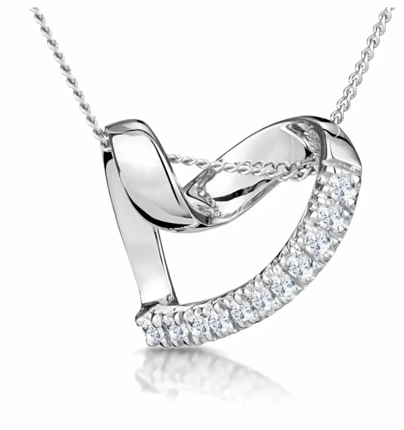 Heart Pendant Necklace 0.10ct Diamond 9K White Gold