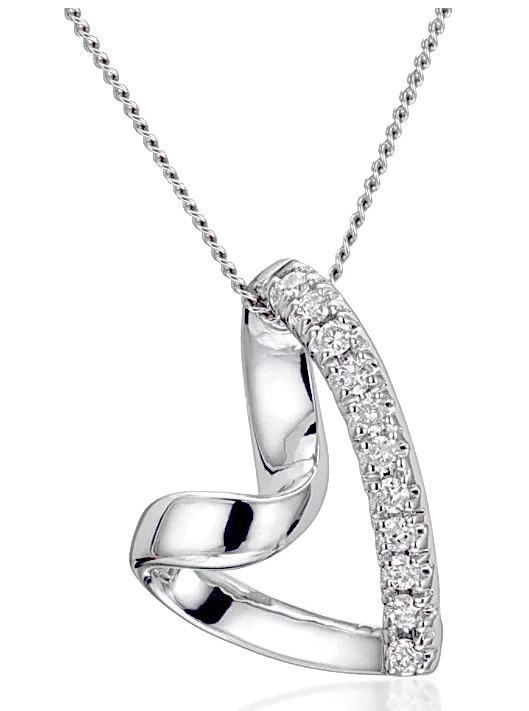 Heart Pendant Necklace 0.10ct Diamond 9K White Gold