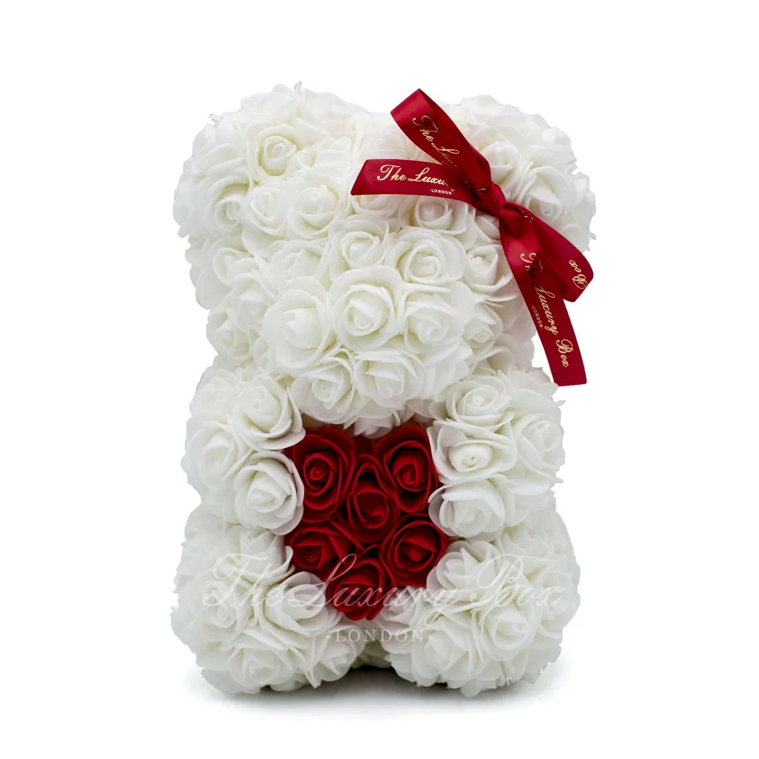 Small Rose Bear - White With Heart - 10IN. - Luxury Box London